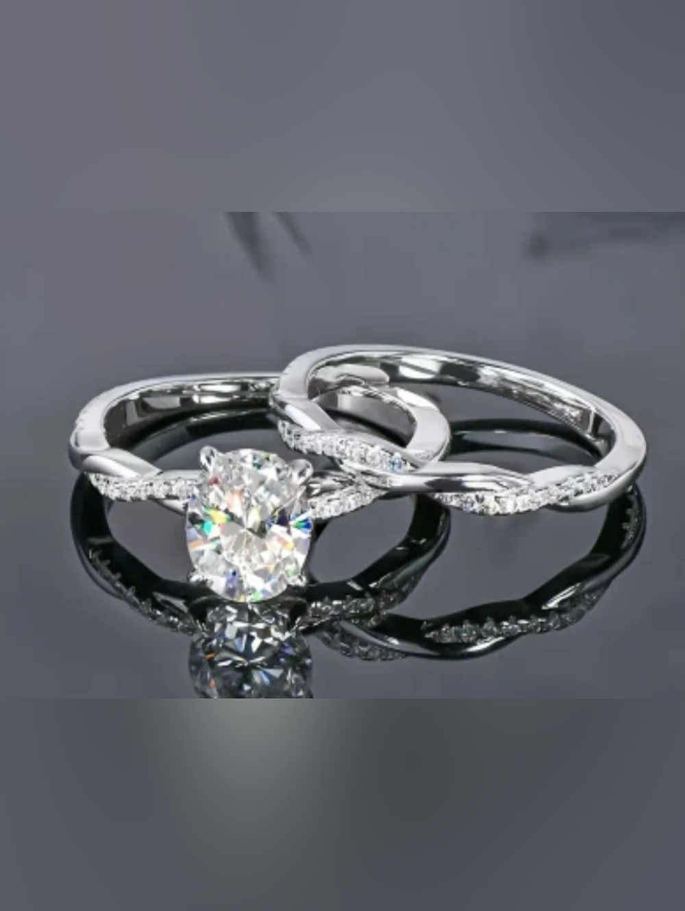 925 Sterling Silver Round-Cut Solitaire Moissanite Engagement Ring & Band Set